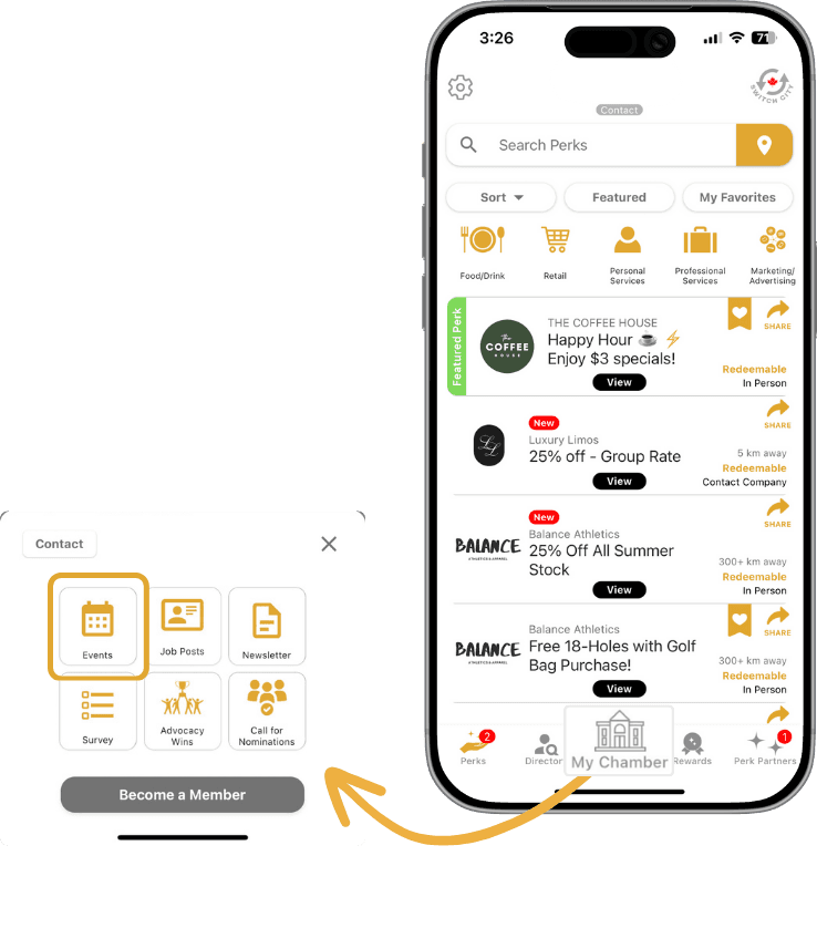 Chamber Perks App on mobile phone
